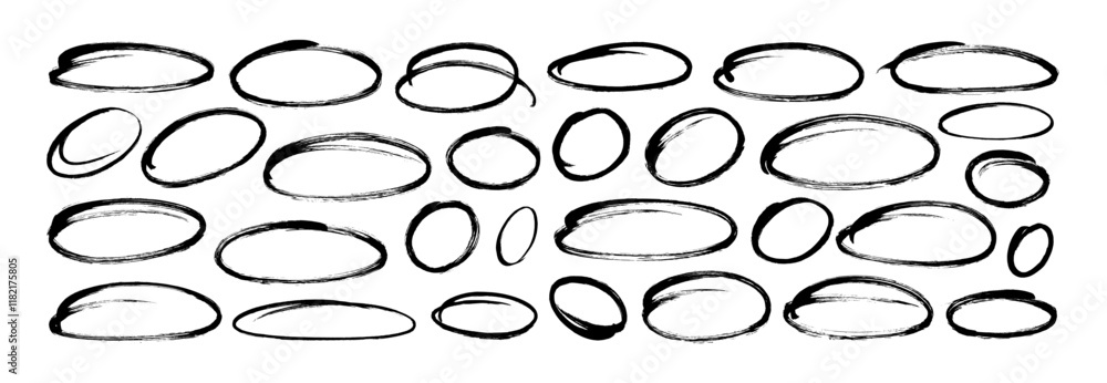 Ellipses, circles and ovals in doodle style drawn with a brush or pencil. Highlight oval frames, vector geometric round shapes to circle and highlight text. Bubbles for hand drawn diagrams and notes. Ellipses, circles and ovals in doodle style drawn with a brush or pencil. Highlight oval frames, vector geometric round shapes to circle and highlight text. Bubbles for hand drawn diagrams and notes.