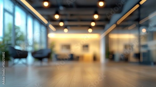 Wallpaper Mural Open-plan office with rows of desks, ergonomic chairs, and large windows allowing ample natural light for a productive work environment, Blurred background Torontodigital.ca