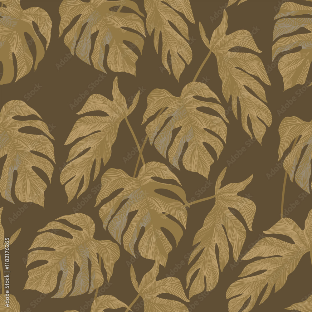 Fototapeta premium Jungle vector pattern with tropical leaves. Trendy summer print. Exotic seamless background.
