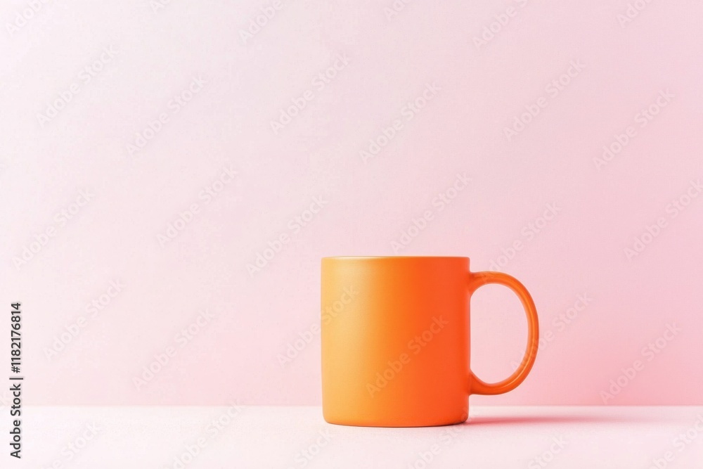 A vibrant orange mug sits against a soft pink background, creating a minimalist and cheerful aesthetic. A vibrant orange mug sits against a soft pink background, creating a minimalist and cheerful aesthetic.