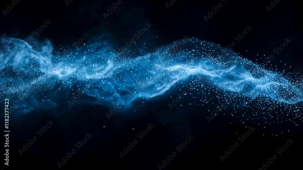 Nebulosa azul brillante con partículas de luz en un fondo oscuro, ideal para diseños cósmicos, espaciales y atmosféricos