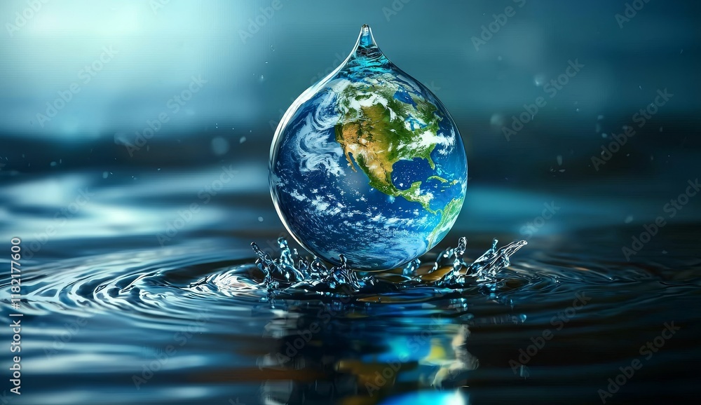 Water Planet Earth as a Droplet, Digital Art, Environmental Concept, Water Conservation Water, Planet Earth Water Planet Earth as a Droplet, Digital Art, Environmental Concept, Water Conservation Water, Planet Earth