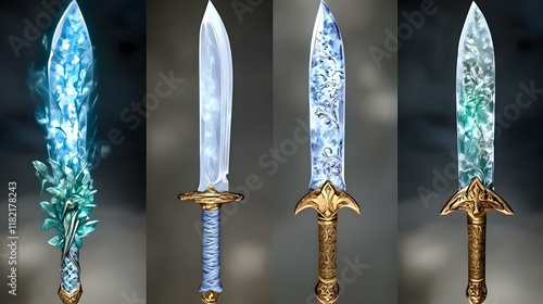 4 sword katana type, cyberpunk comic style