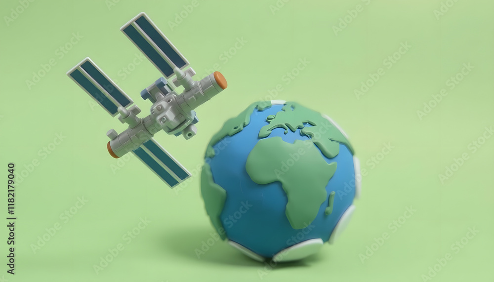 Fototapeta premium Space Station Orbiting Earth, craft clay, with white tones