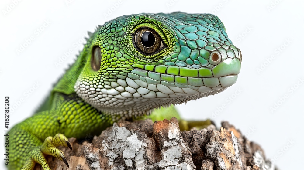 Fototapeta premium Emerald Lizard Portrait: A Vibrant Close-Up in Natural Light