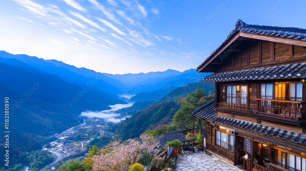 Mountaintop Japanese House Scenic Sunrise View Mountaintop Japanese House Scenic Sunrise View