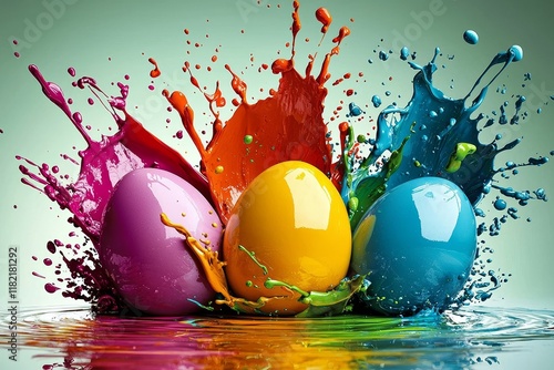 Wallpaper Mural Colorful Easter Eggs in Paint Splash, Abstract, Dynamic Composition, vibrant colors, holiday, paint, egg Easter Torontodigital.ca