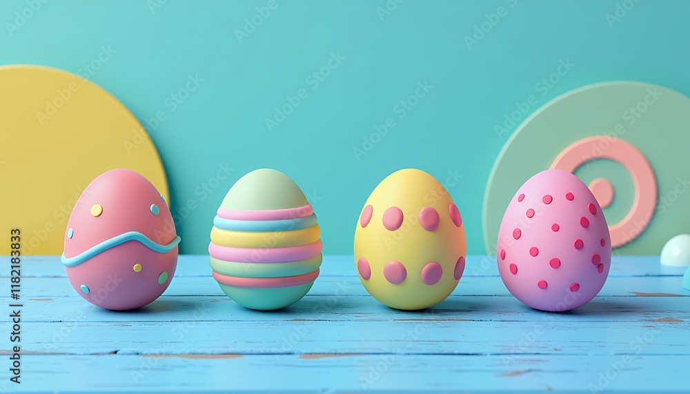 Pastel Easter Eggs on Blue Wooden Surface Pastel Easter Eggs on Blue Wooden Surface