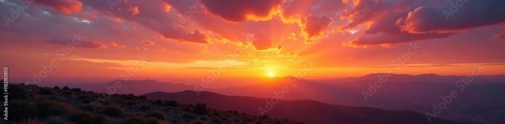 Obraz premium Warm orange hues spread across the sky at dusk, sky, serene, terrain