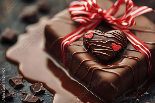 chocolate candy on a plate  in concept of valentine day on 14 February  2025 with pink and red heart gift love rose romance romantic things with background