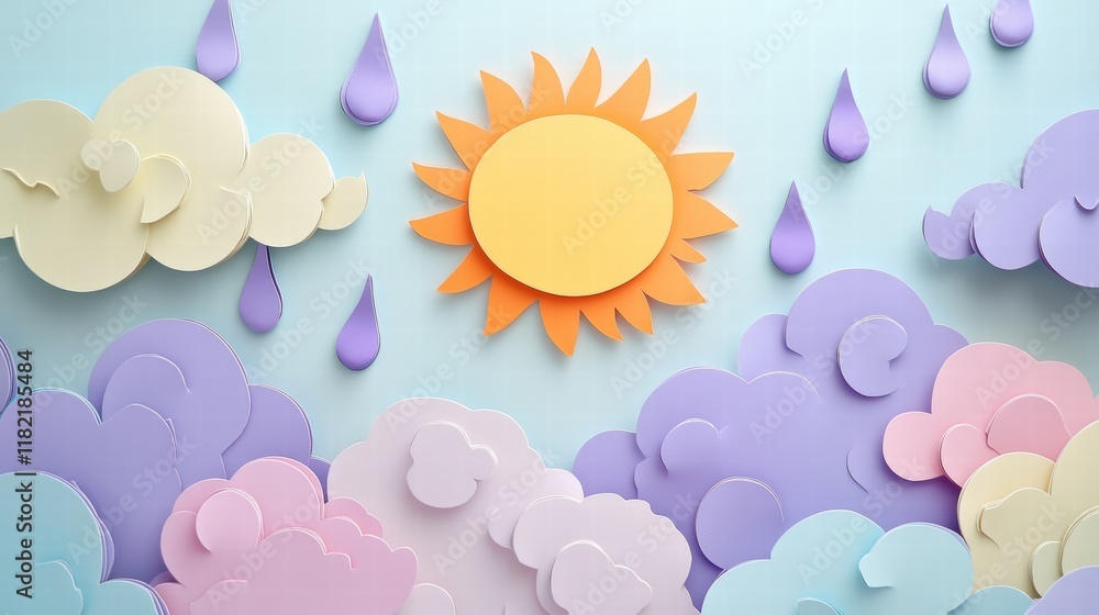 Obraz premium Creating a Paper Craft Weather Station with Pastel Clouds Art Studio DIY Project Indoor Creative Crafting