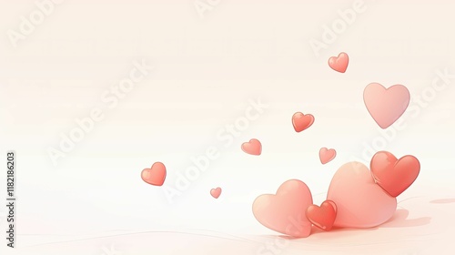 A soft, pastel background features scattered pink hearts, creating a romantic and whimsical ambiance perfect for love-themed occasions.