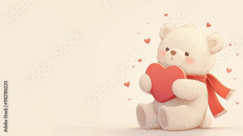 A cute teddy bear holds a heart, surrounded by smaller hearts, conveying a warm and loving sentiment.