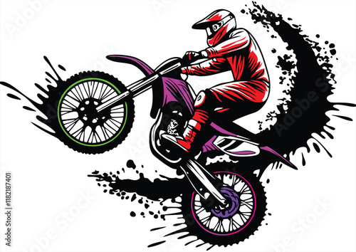Motocross Rider Action, Dirt Bike Stunt, Extreme Sport, Graphic Design