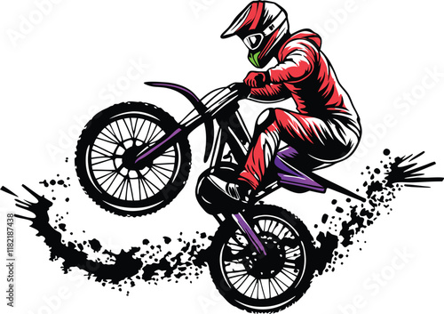 Extreme Motocross Rider Wheelie Action Dirt Bike Jump