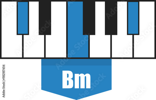 B minor chord diagram on piano keys
