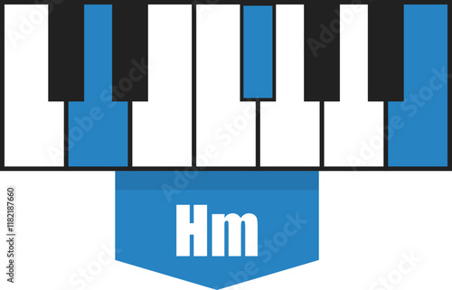 B minor chord diagram on piano keys