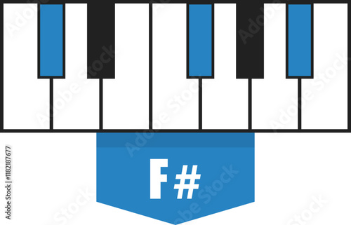 F# major chord diagram on piano keys