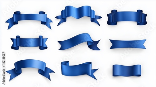 Set of blue ribbon labels on a white background.