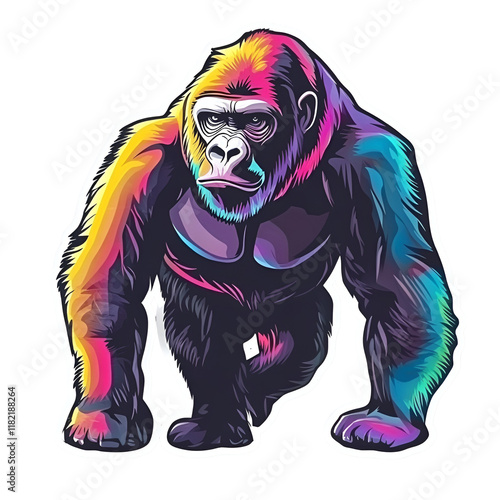 Powerful Rainbow Gorilla Sticker Vibrant Ape, Wild Animal, Colorful Design photo