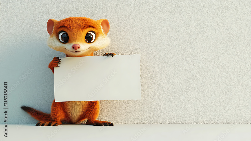 Obraz premium A cute cartoon animal holding a blank sign, inviting messages or announcements.