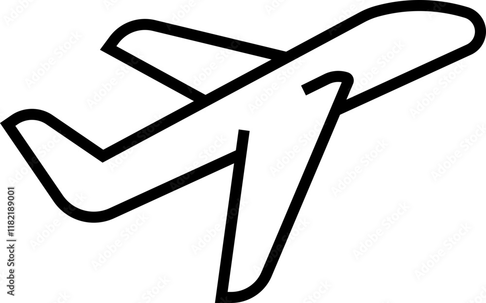Outline airplane icon representing air travel Outline airplane icon representing air travel