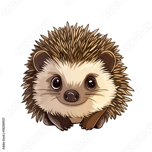 Adorable Hedgehog Sticker Cute, Smiling, Brown, Spiky, Wild, Nature, Animal, Mammal, Cartoon, Illust photo