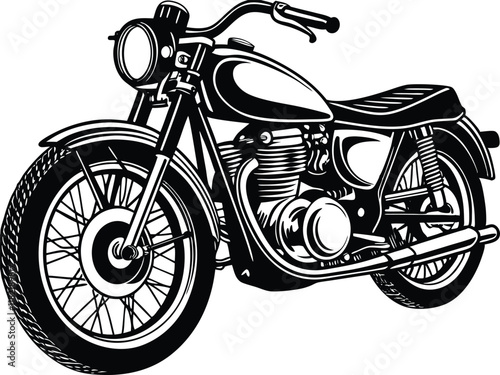 Classic Vintage Motorcycle Illustration Black and White Design