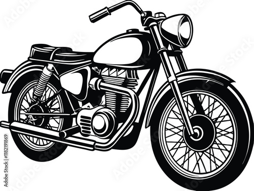 Classic Vintage Motorcycle Black and White Illustration Design