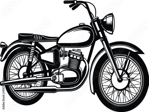 Classic Vintage Motorcycle Illustration Black and White Design