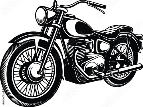 Classic Vintage Motorcycle Black and White Illustration