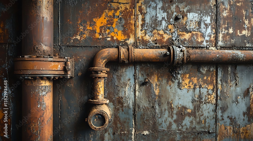 Rusty Pipes on a Weathered Metal Wall: A Study in Industrial Decay Rusty Pipes on a Weathered Metal Wall: A Study in Industrial Decay