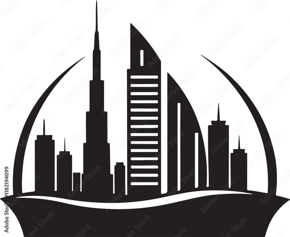 Obraz premium Dubai city skyline buildings travel and tourism modern city, Dubai city logotype