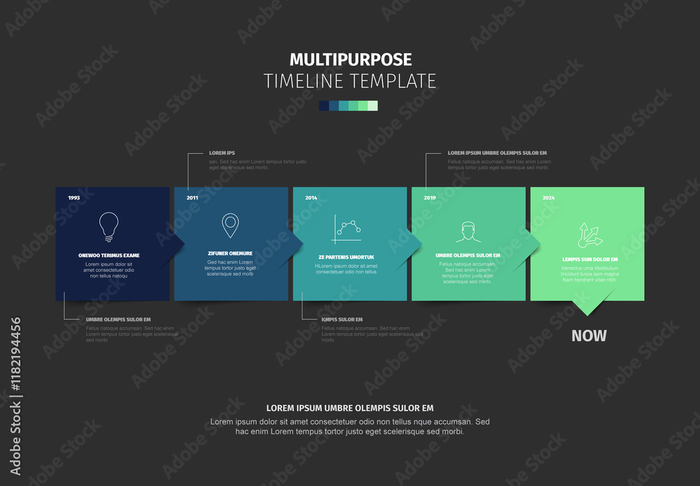 Multipurpose Timeline Template Design with big teal square blocks