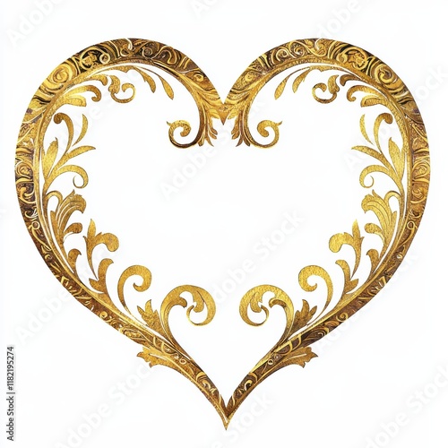 A decorative golden heart shape with intricate floral designs, perfect for expressing love and elegance.