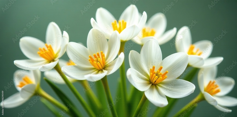 Spring bouquet of white and yellow flowers of Zephyranthes candida, plant, botanical, yellow stamens
