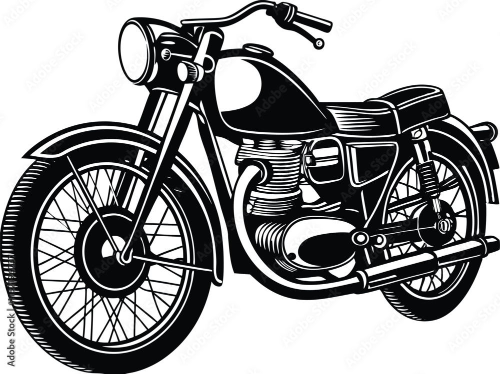 Fototapeta premium Vintage Motorcycle Classic Design Black and White Illustration