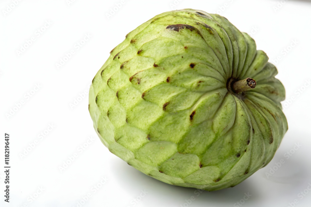 Fototapeta premium Whole Green Cherimoya Fruit on White Surface