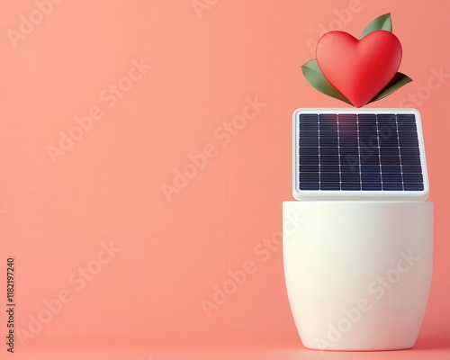 A Valentine sthemed charging station with heartshaped solar panels, energy innovation, romantic decor, clean power photo