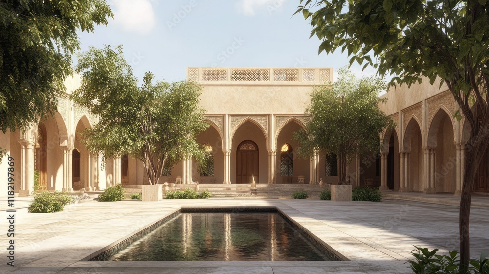 Obraz premium Serene Courtyard Oasis: Architectural Splendor of a Traditional Middle Eastern Riad
