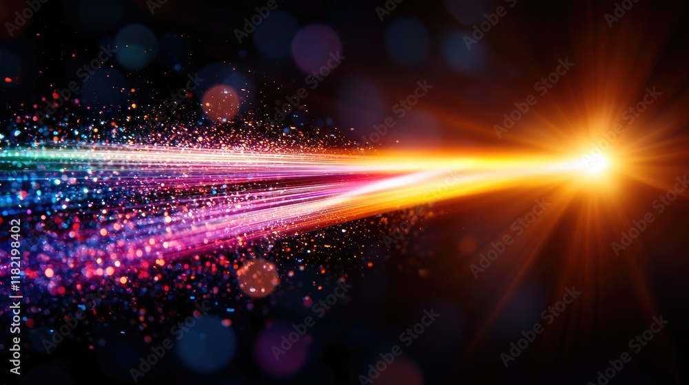 Fototapeta premium Colorful Abstract Light Trails with Sparkles on Dark Background