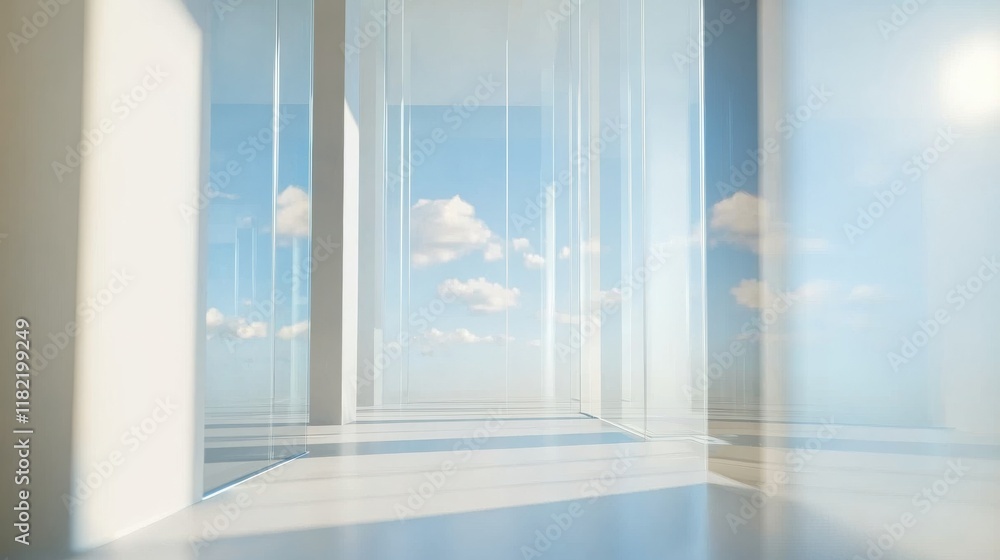 Obraz premium Exploring contemporary design in modern glass and steel structures urban environment interior viewpoint innovative space concept