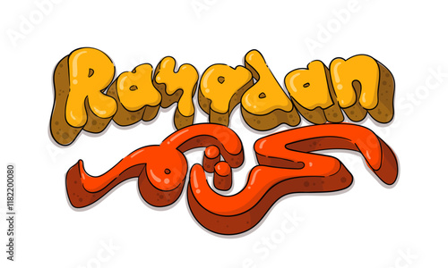 Ramadan kareem template design with hand drawn typography in simple 3d design