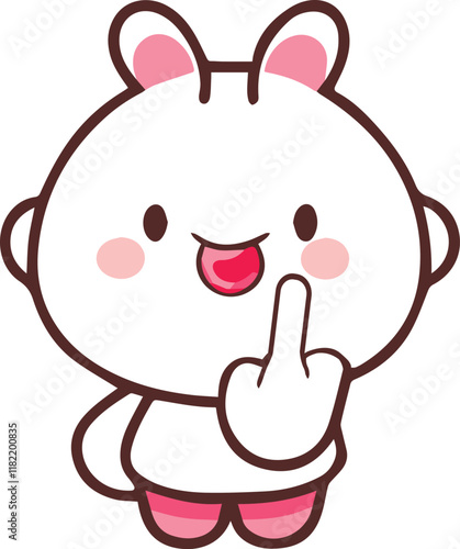  Cute Angry  kawaii cartoon characters Show middle finger Vector isolated on White Background 