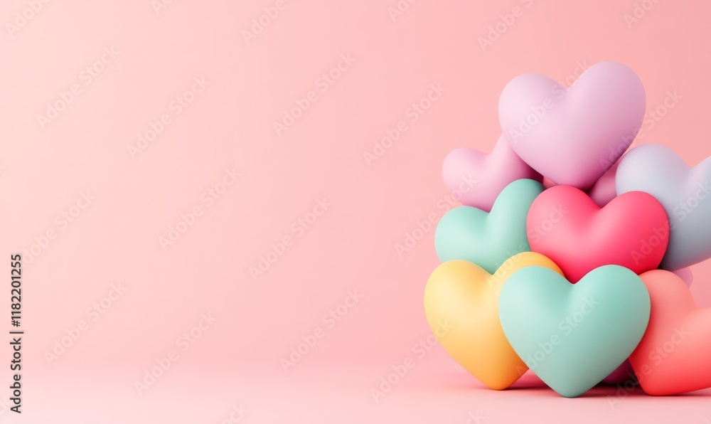 Pastel 3D Hearts on Pink Background, for designing Valentine's Day, Mother's Day, and other festivals and romance.