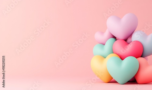 Obraz na płótnie Pastel 3D Hearts on Pink Background, for designing Valentine's Day, Mother's Day, and other festivals and romance. w salonie