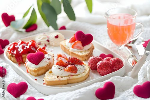 strawberry cake with cream and berries  in concept of valentine day on 14 February  2025 with pink and red heart gift love rose romance romantic things with background