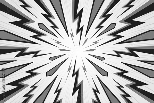 Black white radial motion speed lines background. Flash and lightning monochrome explosion comic