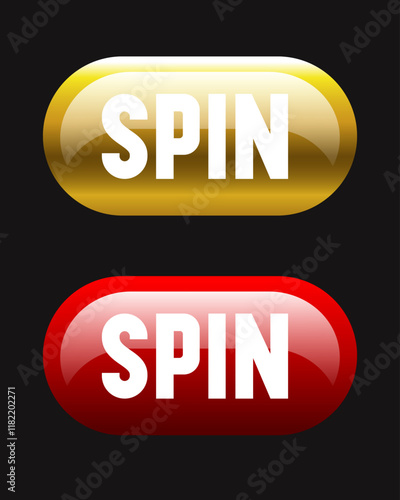 Spin button. Vector button isolated on black background.