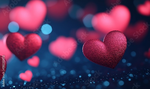 Obraz na płótnie Red Hearts on Sparkling Turquoise Background. w salonie